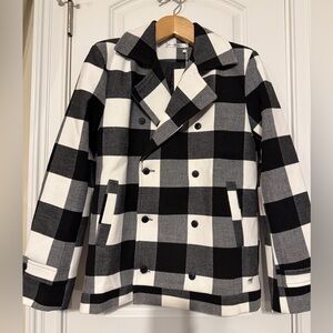 Comme des Garoons Black and White Buffalo-Check Double-Breasted Peacoat